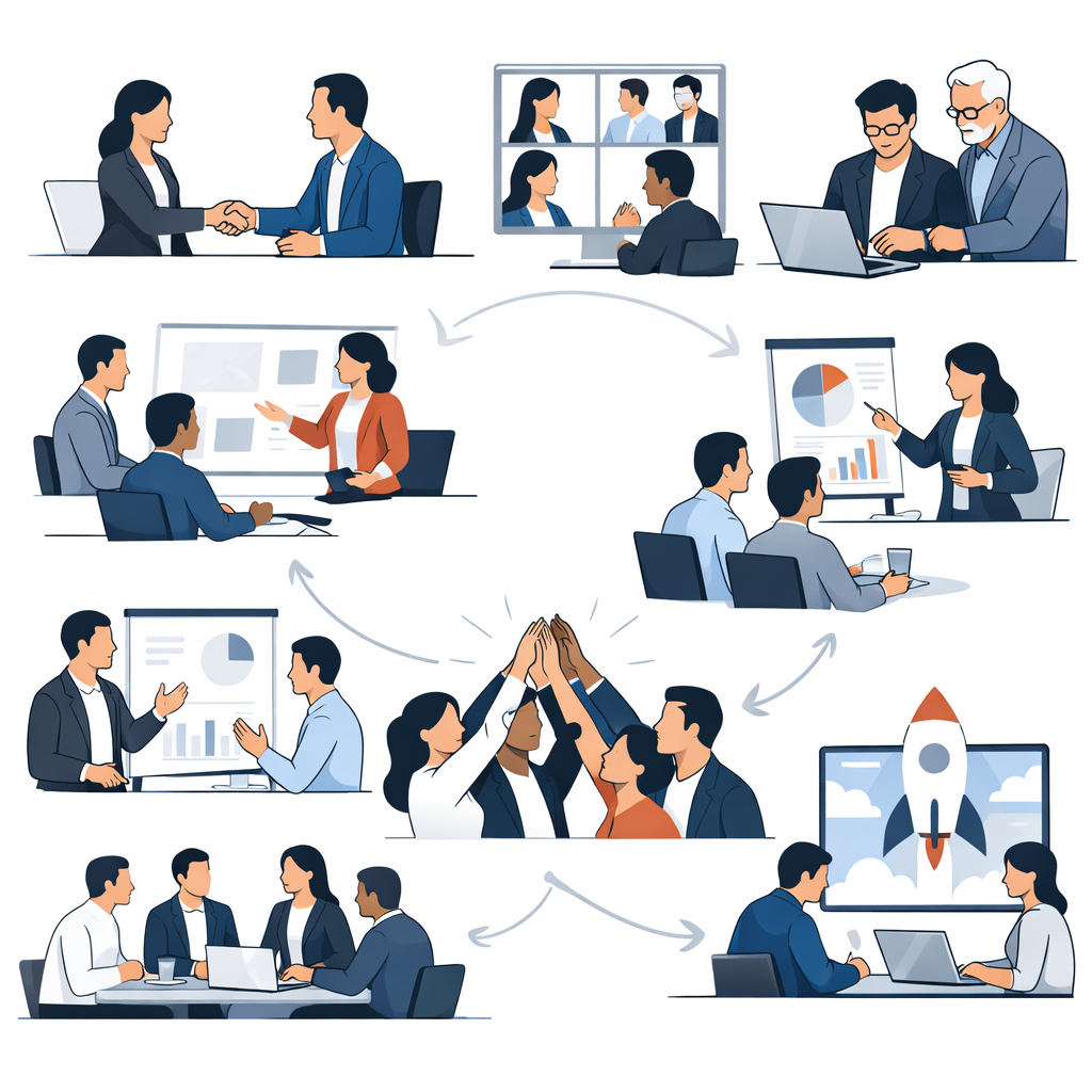 Onboarding Journey Business Professionals Collaborating Virtual Meetings Trainin-1